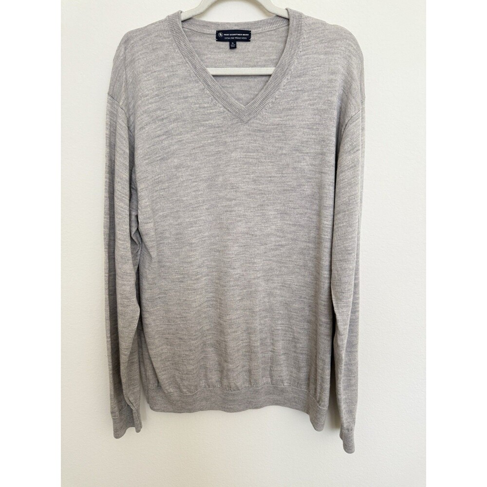 Hart Schaffner Marx XL Extra Fine Merino Wool Pullover V-Neck Sweater Gray